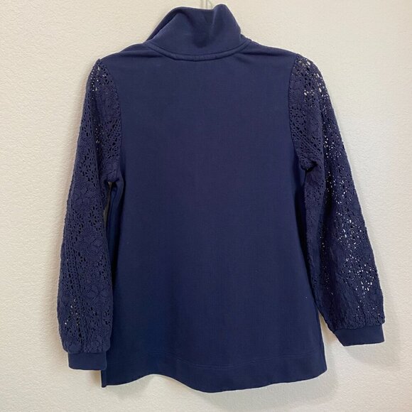 Soft Surroundings Crochet Sleeve Mock Neck French Terry Tunic - Picture 8 of 8